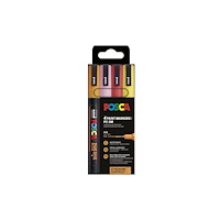 POSCA POSCA PC-3M glittermarkerpennor, 4-pack, orange/rosa/röd/gul