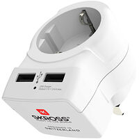 SKROSS Reseadapter Europa till UK m.fl. 2xUSB-A 12W Jordad