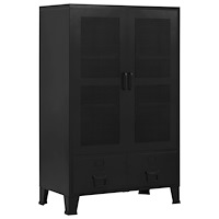 vidaXL Kontorsskåp med nätdörrar industriell svart 75x40x120 cm stål
