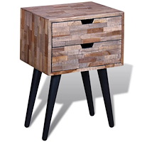 vidaXL Sängbord med 2 lådor massiv återvunnen teak