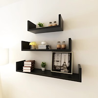 vidaXL Flytande U-formade bokhyllor 3 st MDF svart