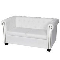 vidaXL Chesterfield 2-sits konstläder vit