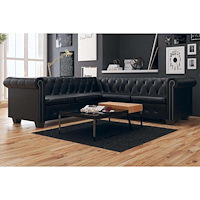vidaXL Hörnsoffa 5-sitsig Chesterfield konstläder svart