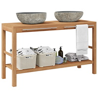 vidaXL Badrumsunderskåp massiv teak med handfat i flodsten