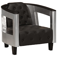 vidaXL Aviator Fåtölj äkta läder svart