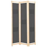vidaXL Rumsavdelare 3 paneler 120x170x4 cm grå tyg