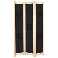 vidaXL Rumsavdelare 3 paneler 120x170x4 cm svart tyg