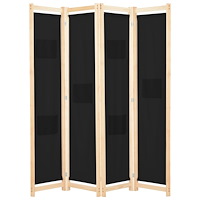 vidaXL Rumsavdelare 4 paneler 160x170x4 cm svart tyg