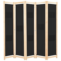 vidaXL Rumsavdelare 5 paneler 200x170x4 cm svart tyg