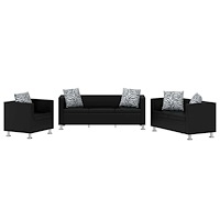 vidaXL Soffgrupp konstläder med fåtölj 3-sits och 2-sits svart