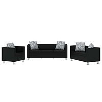 vidaXL Soffgrupp konstläder med fåtölj 3-sits och 2-sits svart