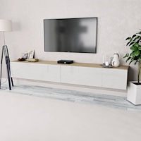 vidaXL TV-bänkar 2 st spånskiva 120x40x34 cm vit högglans ek
