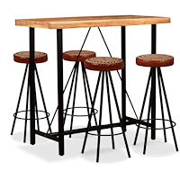 vidaXL Barmöbler 5 delar massiv akacia, äkta läder & kanvas