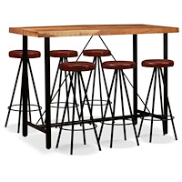 vidaXL Barmöbler 7 delar massiv akacia och äkta läder