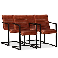 vidaXL Matstolar 4 st brun äkta läder