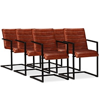 vidaXL Matstolar 6 st brun äkta läder