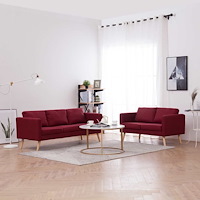 vidaXL Soffgrupp 2 delar tyg vinröd