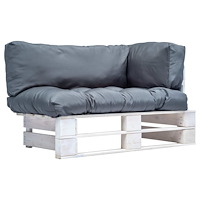 vidaXL Pallsoffa med gråa dynor furu
