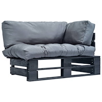 vidaXL Pallsoffa med dynor grå massiv furu