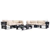 vidaXL Pallsoffa 6 delar med sandfärgade dynor trä
