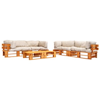 vidaXL Pallsoffa 6 delar med sandfärgade dynor trä