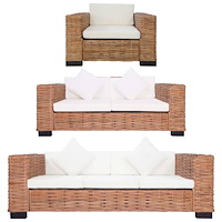 vidaXL Soffgrupp 3 delar med dynor naturlig rotting