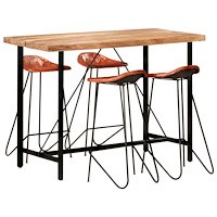 vidaXL Bargrupp massivt trä och äkta läder