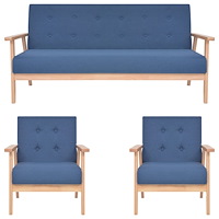 vidaXL Soffgrupp 3 delar tyg blå