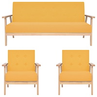 vidaXL Soffgrupp 3 delar tyg gul
