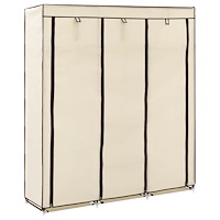 vidaXL Garderob med fack och stänger gräddvit 150x45x175 cm tyg