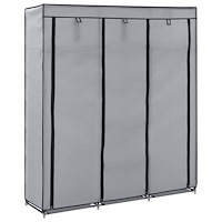 vidaXL Garderob med fack och stänger grå 150x45x175 cm tyg