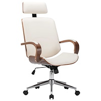 vidaXL Kontorsstol snurrbar m. nackstöd gräddvit konstläder och böjträ