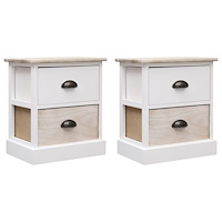 vidaXL Sängbord 2 st vit och naturträ 38x28x45 cm kejsarträ