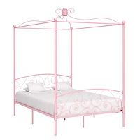 vidaXL Sänghimmel utan madrass rosa metall 120x200 cm
