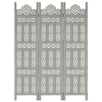 vidaXL Rumsavdelare 3 paneler handsnidad grå 120x165 cm mangoträ
