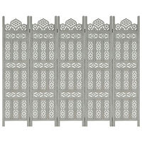 vidaXL Rumsavdelare 5 paneler handsnidad grå 200x165 cm mangoträ