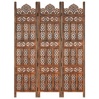 vidaXL Rumsavdelare 3 paneler handsnidad brun 120x165 cm mangoträ