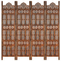 vidaXL Rumsavdelare 4 paneler handsnidad brun 160x165 cm mangoträ