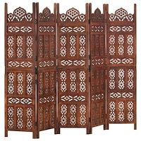 vidaXL Rumsavdelare 5 paneler handsnidad brun 120x165 cm mangoträ