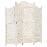 vidaXL Rumsavdelare 4 paneler handsnidad vit 160x165 cm mangoträ