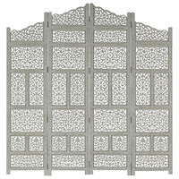 vidaXL Rumsavdelare 4 paneler handsnidad grå 160x165 cm mangoträ
