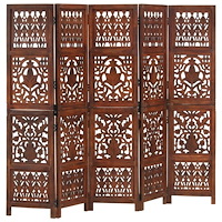 vidaXL Rumsavdelare 5 paneler handsnidad brun 200x165 cm mangoträ
