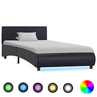 vidaXL Sängram med LED svart konstläder 100x200 cm