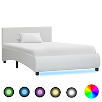 vidaXL Sängram med LED vit konstläder 100x200 cm