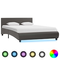 vidaXL Sängram med LEDs utan madrass grå konstläder 140x200 cm