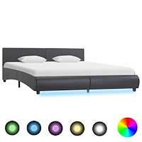 vidaXL Sängram med LEDs utan madrass grå konstläder 180x200 cm