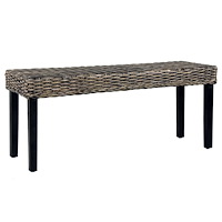 vidaXL Bänk 110 cm svart naturlig kubu-rotting och massivt mahognyträ