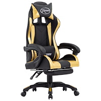 vidaXL Gamingstol med fotstöd guld och svart konstläder