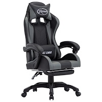 vidaXL Gamingstol med fotstöd grå och svart konstläder