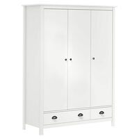 vidaXL Garderob 3 dörrar Hill vit 127x50x170 cm massiv furu